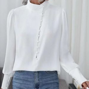 Stand neck lantern sleeve blouse